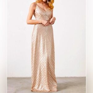 2821 Weddington Way by Adrianna Papell sequin gown cowl Low back GOLD size 8